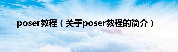 poser教程（關于poser教程的簡介）