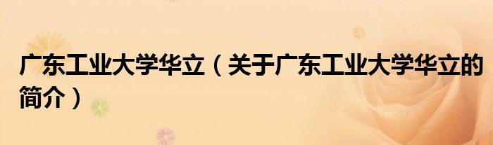 廣東工業(yè)大學華立（關(guān)于廣東工業(yè)大學華立的簡介）