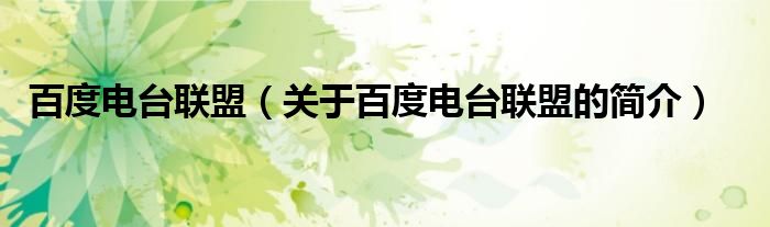 百度電臺(tái)聯(lián)盟（關(guān)于百度電臺(tái)聯(lián)盟的簡(jiǎn)介）