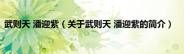 武則天 潘迎紫（關(guān)于武則天 潘迎紫的簡(jiǎn)介）