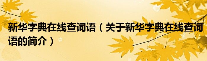 新華字典在線查詞語（關(guān)于新華字典在線查詞語的簡介）