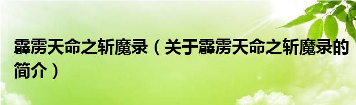 霹靂天命之斬魔錄（關于霹靂天命之斬魔錄的簡介）