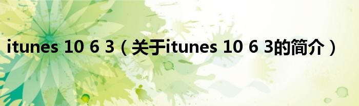 itunes 10 6 3（關于itunes 10 6 3的簡介）