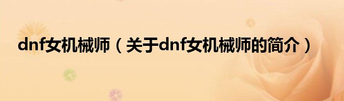 dnf女機(jī)械師（關(guān)于dnf女機(jī)械師的簡介）