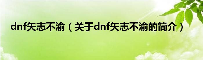 dnf矢志不渝（關(guān)于dnf矢志不渝的簡(jiǎn)介）