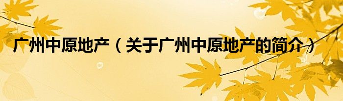 廣州中原地產(chǎn)（關(guān)于廣州中原地產(chǎn)的簡(jiǎn)介）