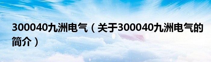 300040九洲電氣（關(guān)于300040九洲電氣的簡(jiǎn)介）