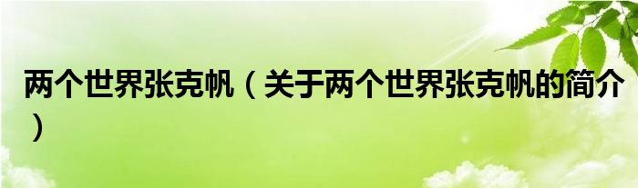 兩個(gè)世界張克帆（關(guān)于兩個(gè)世界張克帆的簡介）