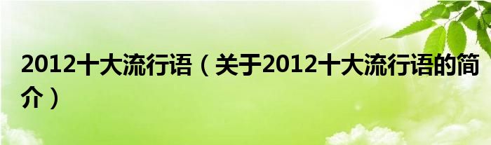 2012十大流行語（關于2012十大流行語的簡介）