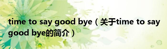 time to say good bye（關(guān)于time to say good bye的簡(jiǎn)介）