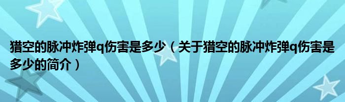 獵空的脈沖炸彈q傷害是多少（關(guān)于獵空的脈沖炸彈q傷害是多少的簡介）