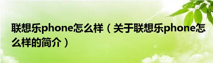 聯(lián)想樂phone怎么樣（關(guān)于聯(lián)想樂phone怎么樣的簡(jiǎn)介）