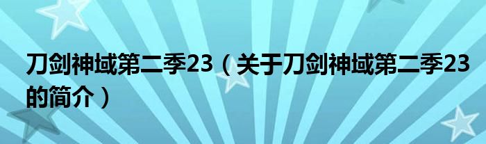 刀劍神域第二季23（關(guān)于刀劍神域第二季23的簡介）