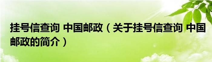 掛號信查詢 中國郵政（關(guān)于掛號信查詢 中國郵政的簡介）