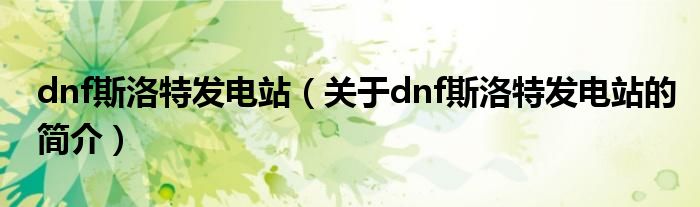 dnf斯洛特發(fā)電站（關(guān)于dnf斯洛特發(fā)電站的簡介）