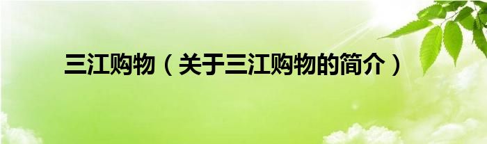 三江購(gòu)物（關(guān)于三江購(gòu)物的簡(jiǎn)介）