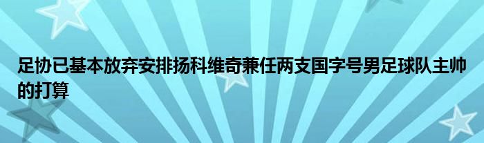 足協(xié)已基本放棄安排揚(yáng)科維奇兼任兩支國(guó)字號(hào)男足球隊(duì)主帥的打算