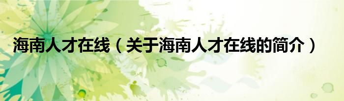 海南人才在線（關(guān)于海南人才在線的簡(jiǎn)介）