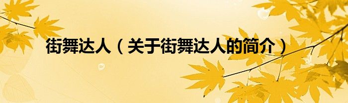 街舞達(dá)人（關(guān)于街舞達(dá)人的簡介）