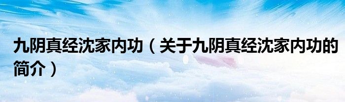 九陰真經沈家內功（關于九陰真經沈家內功的簡介）