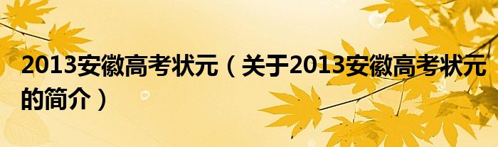 2013安徽高考狀元（關(guān)于2013安徽高考狀元的簡介）