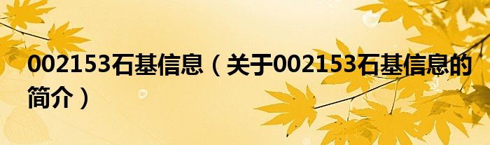 002153石基信息（關(guān)于002153石基信息的簡介）