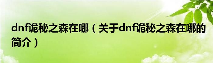 dnf詭秘之森在哪（關于dnf詭秘之森在哪的簡介）