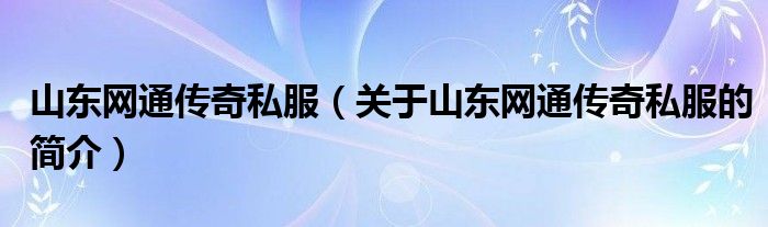 山東網(wǎng)通傳奇私服（關(guān)于山東網(wǎng)通傳奇私服的簡介）