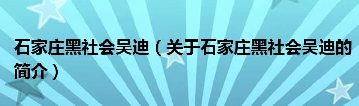 石家莊黑社會(huì)吳迪（關(guān)于石家莊黑社會(huì)吳迪的簡(jiǎn)介）