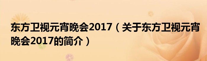 東方衛(wèi)視元宵晚會2017（關(guān)于東方衛(wèi)視元宵晚會2017的簡介）