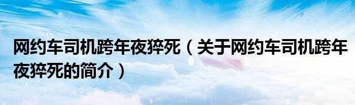 網(wǎng)約車司機跨年夜猝死（關(guān)于網(wǎng)約車司機跨年夜猝死的簡介）