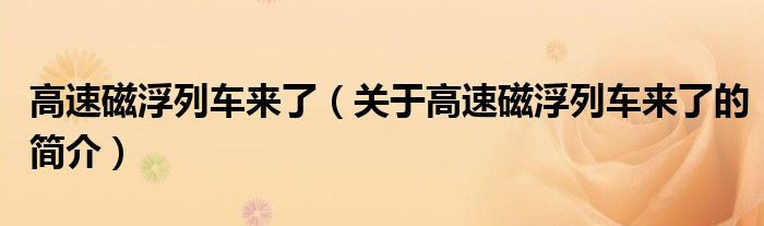 高速磁浮列車來了（關于高速磁浮列車來了的簡介）