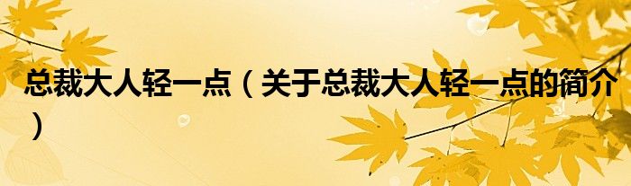 總裁大人輕一點(diǎn)（關(guān)于總裁大人輕一點(diǎn)的簡(jiǎn)介）