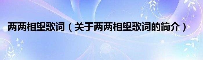 兩兩相望歌詞（關于兩兩相望歌詞的簡介）