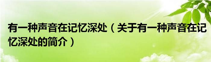 有一種聲音在記憶深處（關于有一種聲音在記憶深處的簡介）