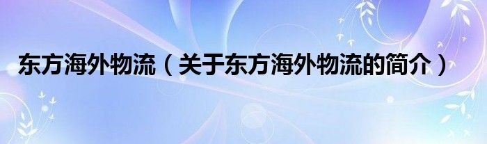 東方海外物流（關(guān)于東方海外物流的簡(jiǎn)介）