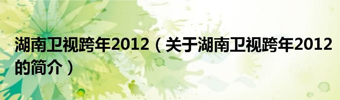 湖南衛(wèi)視跨年2012（關(guān)于湖南衛(wèi)視跨年2012的簡(jiǎn)介）