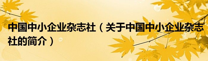 中國中小企業(yè)雜志社（關(guān)于中國中小企業(yè)雜志社的簡介）