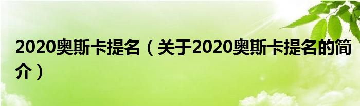 2020奧斯卡提名（關(guān)于2020奧斯卡提名的簡介）