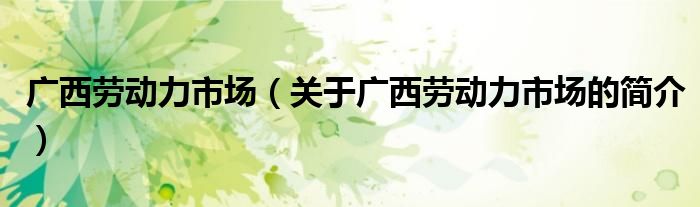 廣西勞動力市場（關于廣西勞動力市場的簡介）