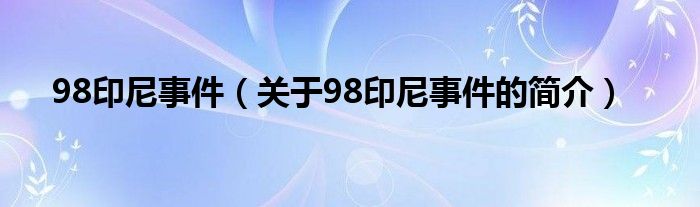 98印尼事件（關(guān)于98印尼事件的簡介）