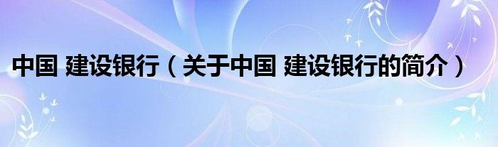 中國 建設銀行（關于中國 建設銀行的簡介）