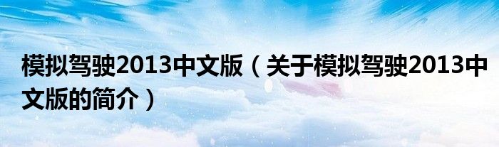 模擬駕駛2013中文版（關(guān)于模擬駕駛2013中文版的簡(jiǎn)介）