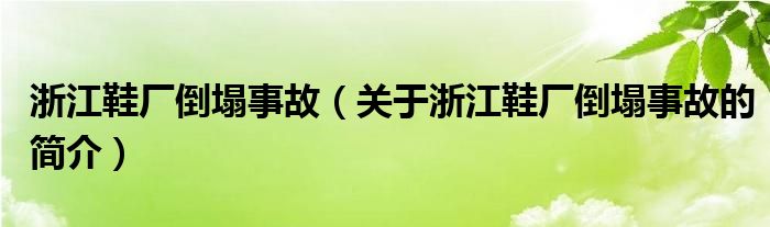 浙江鞋廠(chǎng)倒塌事故（關(guān)于浙江鞋廠(chǎng)倒塌事故的簡(jiǎn)介）