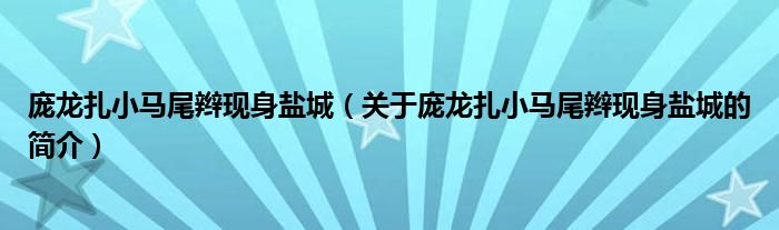 龐龍?jiān)●R尾辮現(xiàn)身鹽城（關(guān)于龐龍?jiān)●R尾辮現(xiàn)身鹽城的簡介）