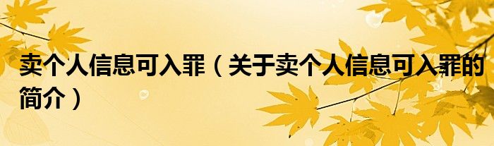 賣個(gè)人信息可入罪（關(guān)于賣個(gè)人信息可入罪的簡(jiǎn)介）