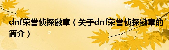 dnf榮譽(yù)偵探徽章（關(guān)于dnf榮譽(yù)偵探徽章的簡(jiǎn)介）