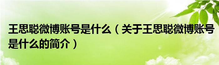 王思聰微博賬號是什么（關(guān)于王思聰微博賬號是什么的簡介）