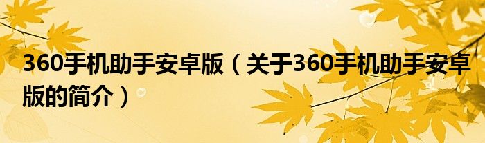 360手機助手安卓版（關于360手機助手安卓版的簡介）