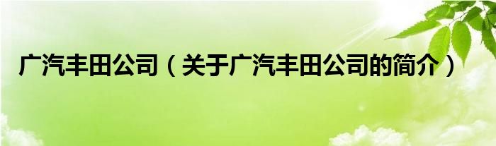 廣汽豐田公司（關(guān)于廣汽豐田公司的簡介）